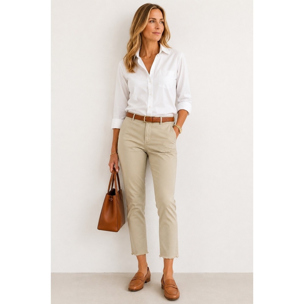 Frank & Eileen Beige Tan Wicklow The Italian Chino Ankle Cropped Pants Size 2